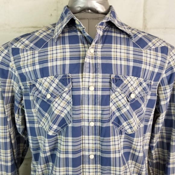 American Eagle S Blue Plaid Snap Closure Shirt - Picture 2 of 12